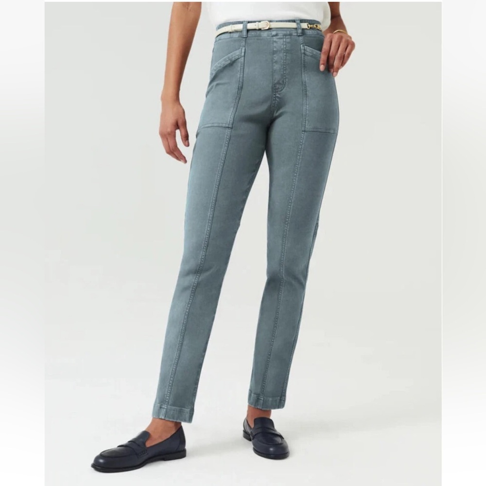 Spanx Twill Pull-On Straight Leg Pants M Gray Blue Stretch Casual Minimalist